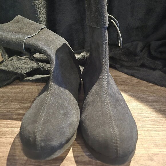 Viking Style “Sigurd” Black Suede Lace-Up Wedge Ankle Boots – Brand New